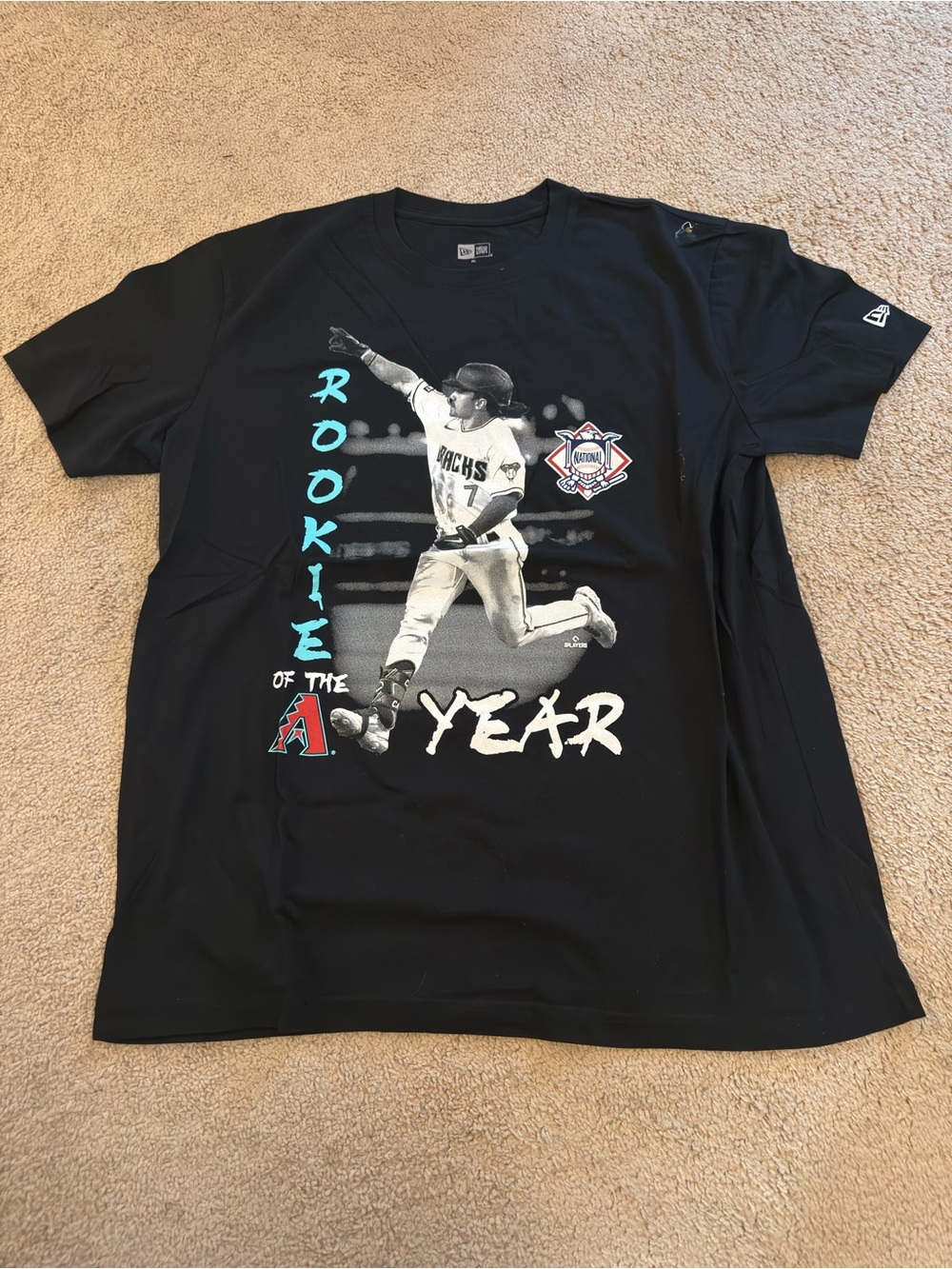 NWOT New Era Corbin Carroll ROTY XL Baseball Graphic Tee with Teal Accents
